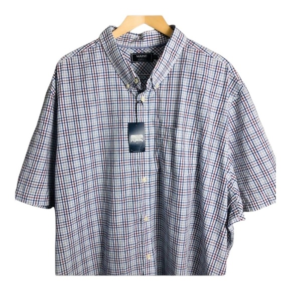 MAINE NWT Classics Blue Red Plaid Short Sleeve Button Up Shirt size 3XL - Picture 3 of 9